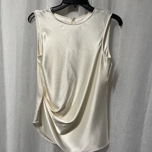 St. John Ivory Satin Sleeveless Blouse with Gathered Accent